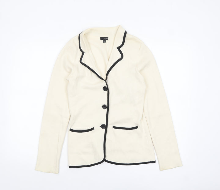 Jobis Women Ivory Black Trim Cardigan UK 10 Cotton Blend