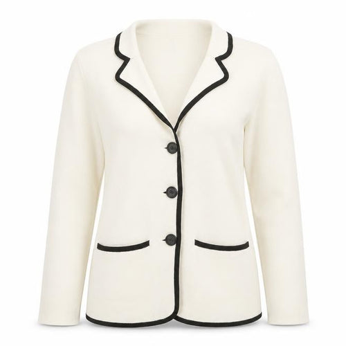 Jobis Women Ivory Black Trim Cardigan UK 10 Cotton Blend