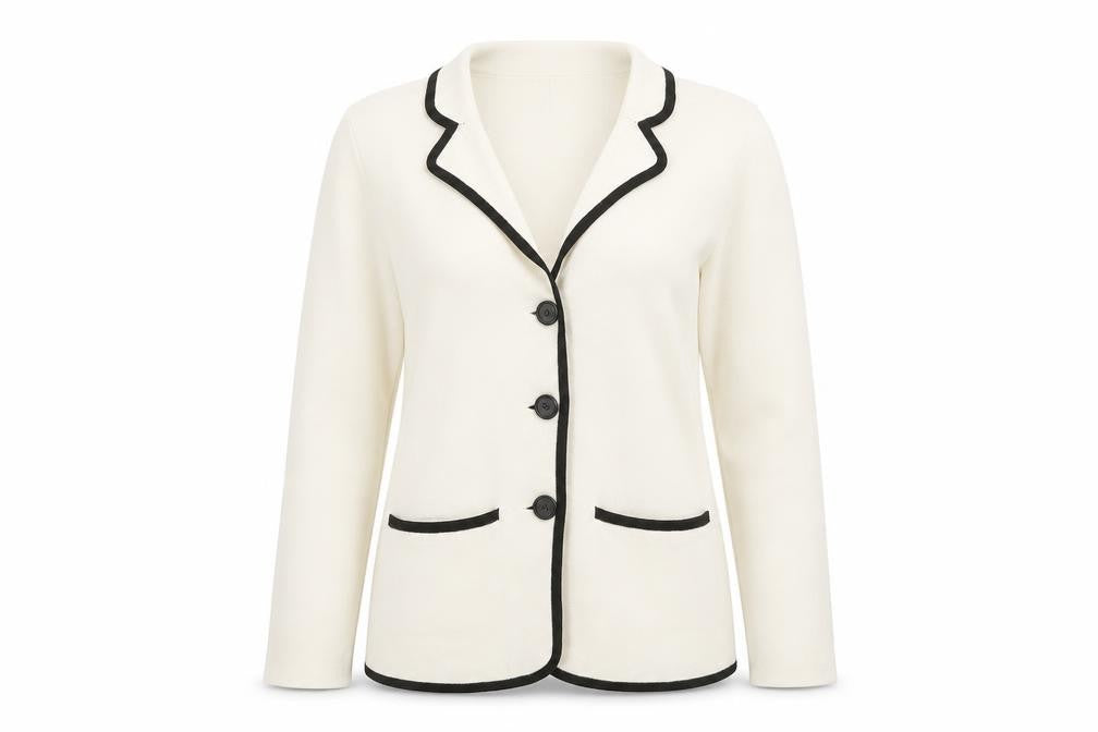 Jobis Women Ivory Black Trim Cardigan UK 10 Cotton Blend