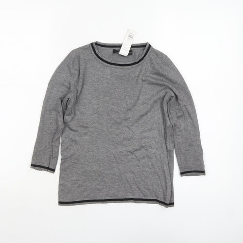 Mango Women Grey Boat Neck 3/4 Sleeve Knit Jumper XS