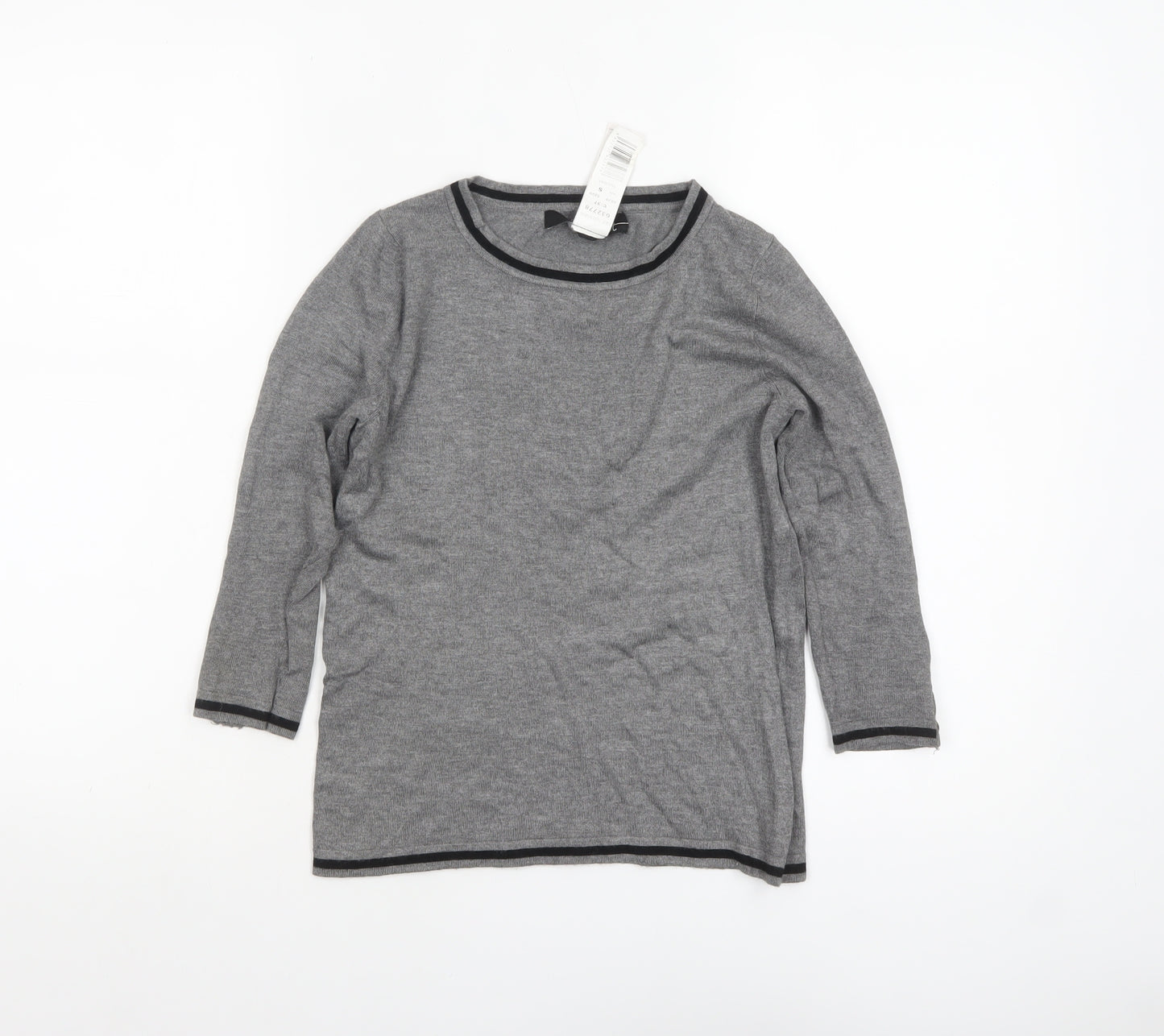 Mango Women Grey Boat Neck 3/4 Sleeve Knit Jumper XS