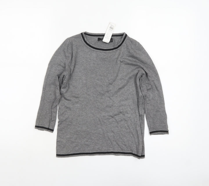 Mango Women Grey Boat Neck 3/4 Sleeve Knit Jumper XS