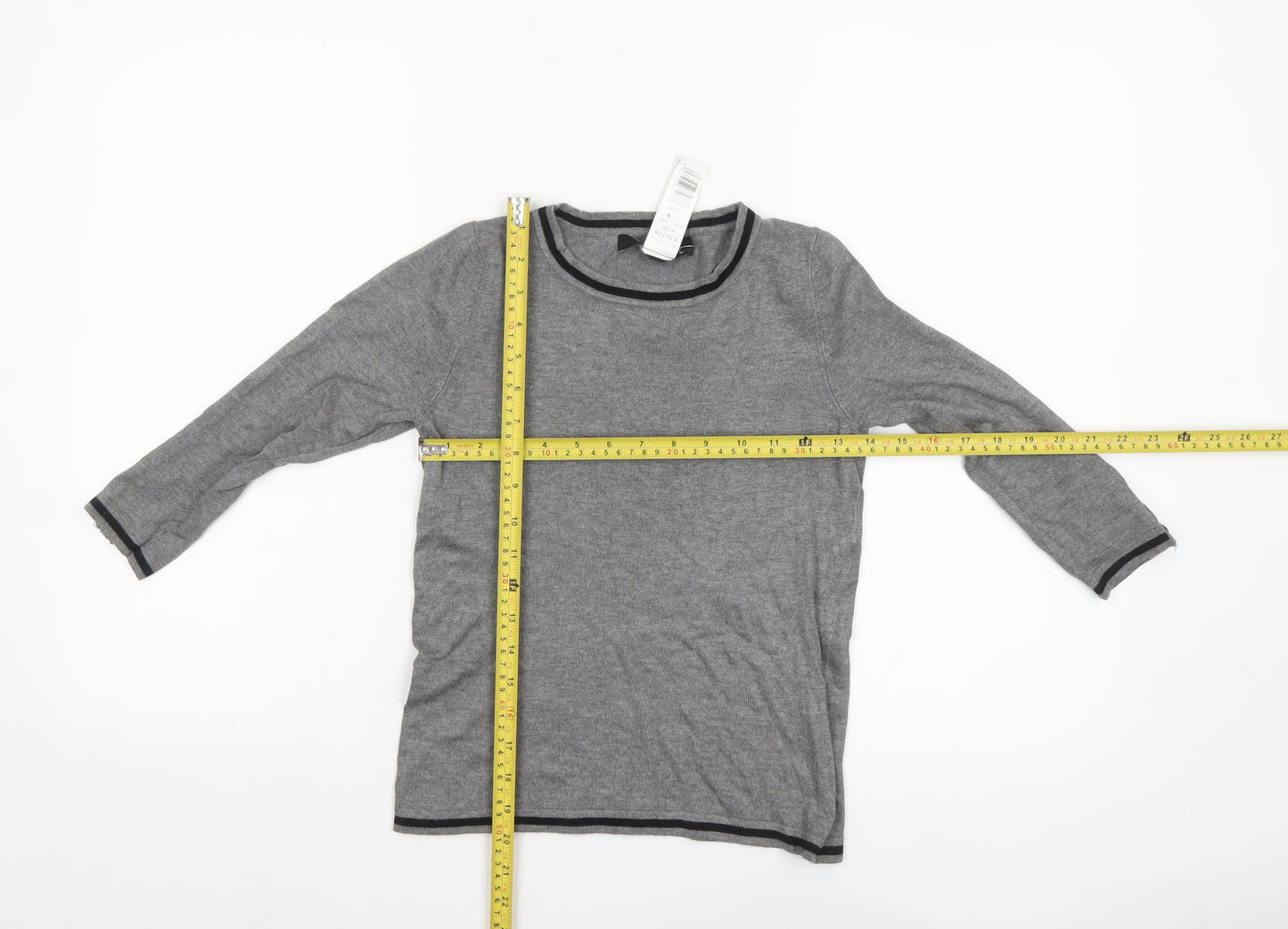 Mango Women Grey Boat Neck 3/4 Sleeve Knit Jumper XS