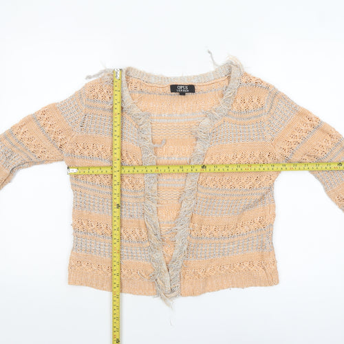 Opus London Women's Beige Striped Fringe Knit Cardigan Size 8
