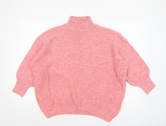 Next Women Pink High Neck Chunky-Knit Jumper Size L Cotton Blend