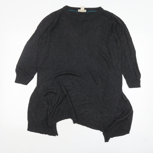 Celuu Womens Black Tunic Jumper Large 3/4 Sleeve Crew Neck Knit