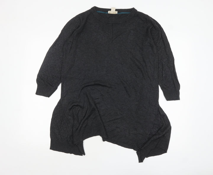 Celuu Womens Black Tunic Jumper Large 3/4 Sleeve Crew Neck Knit