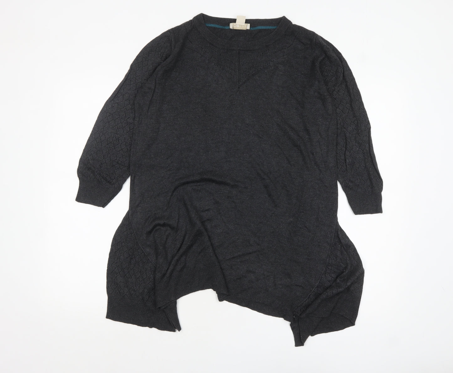 Celuu Womens Black Tunic Jumper Large 3/4 Sleeve Crew Neck Knit