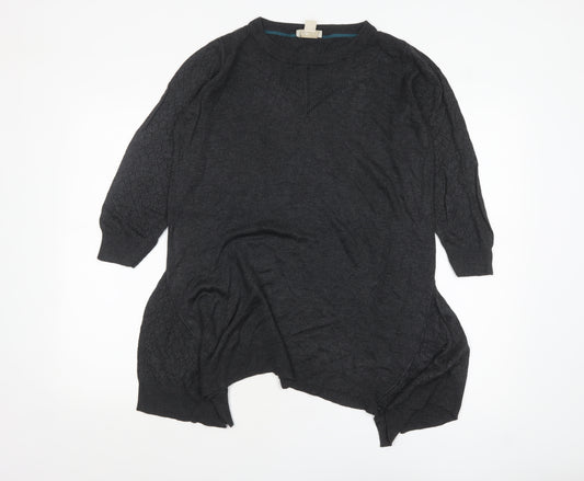 Celuu Womens Black Tunic Jumper Large 3/4 Sleeve Crew Neck Knit