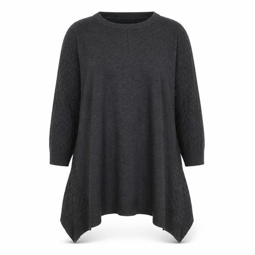 Celuu Womens Black Tunic Jumper Large 3/4 Sleeve Crew Neck Knit