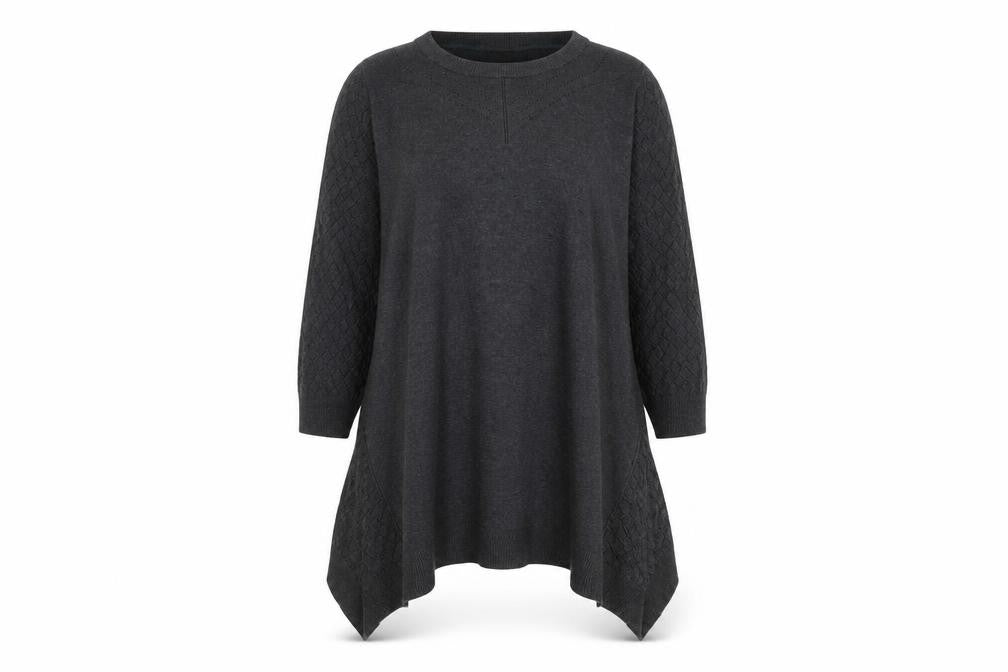 Celuu Womens Black Tunic Jumper Large 3/4 Sleeve Crew Neck Knit