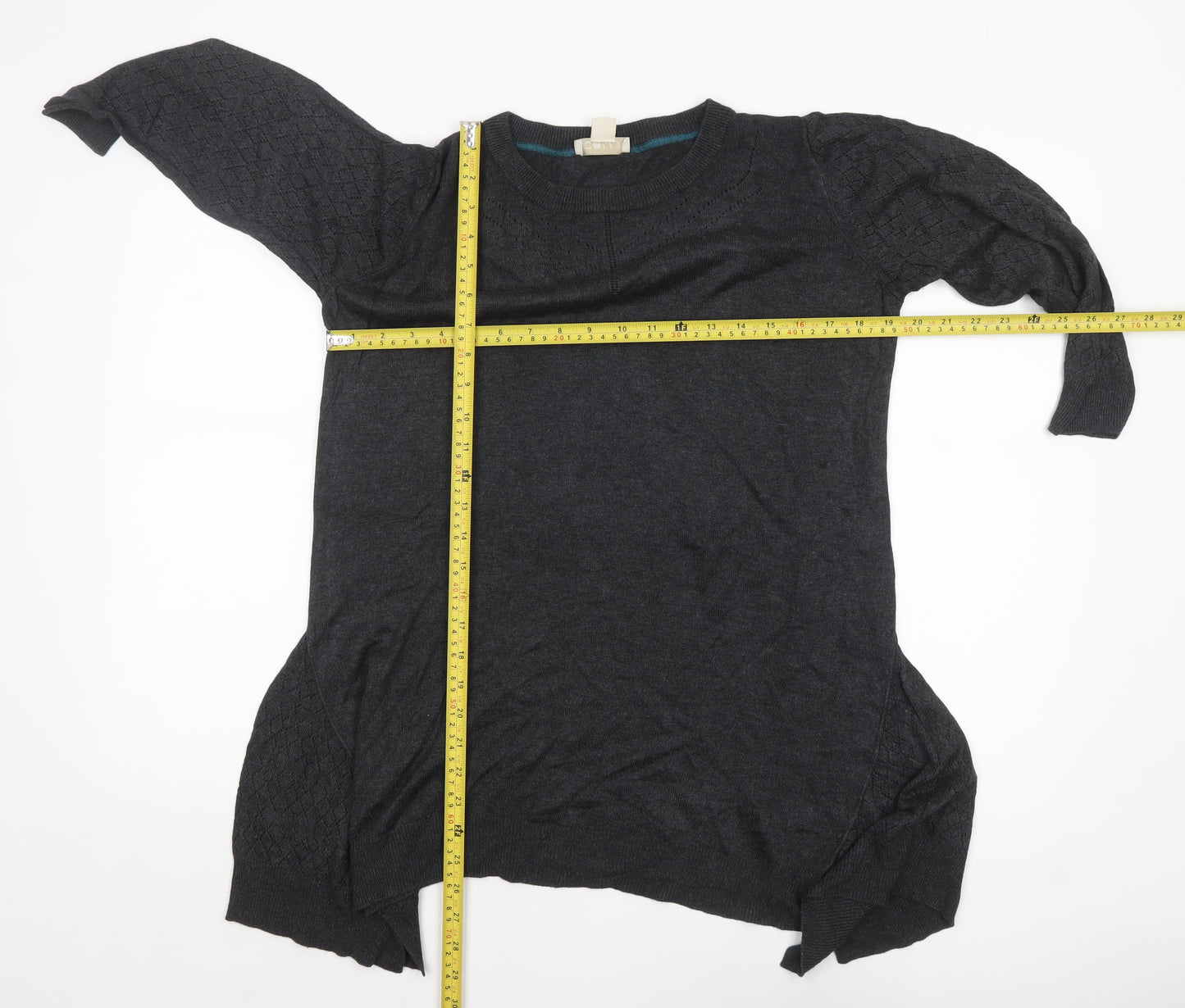 Celuu Womens Black Tunic Jumper Large 3/4 Sleeve Crew Neck Knit