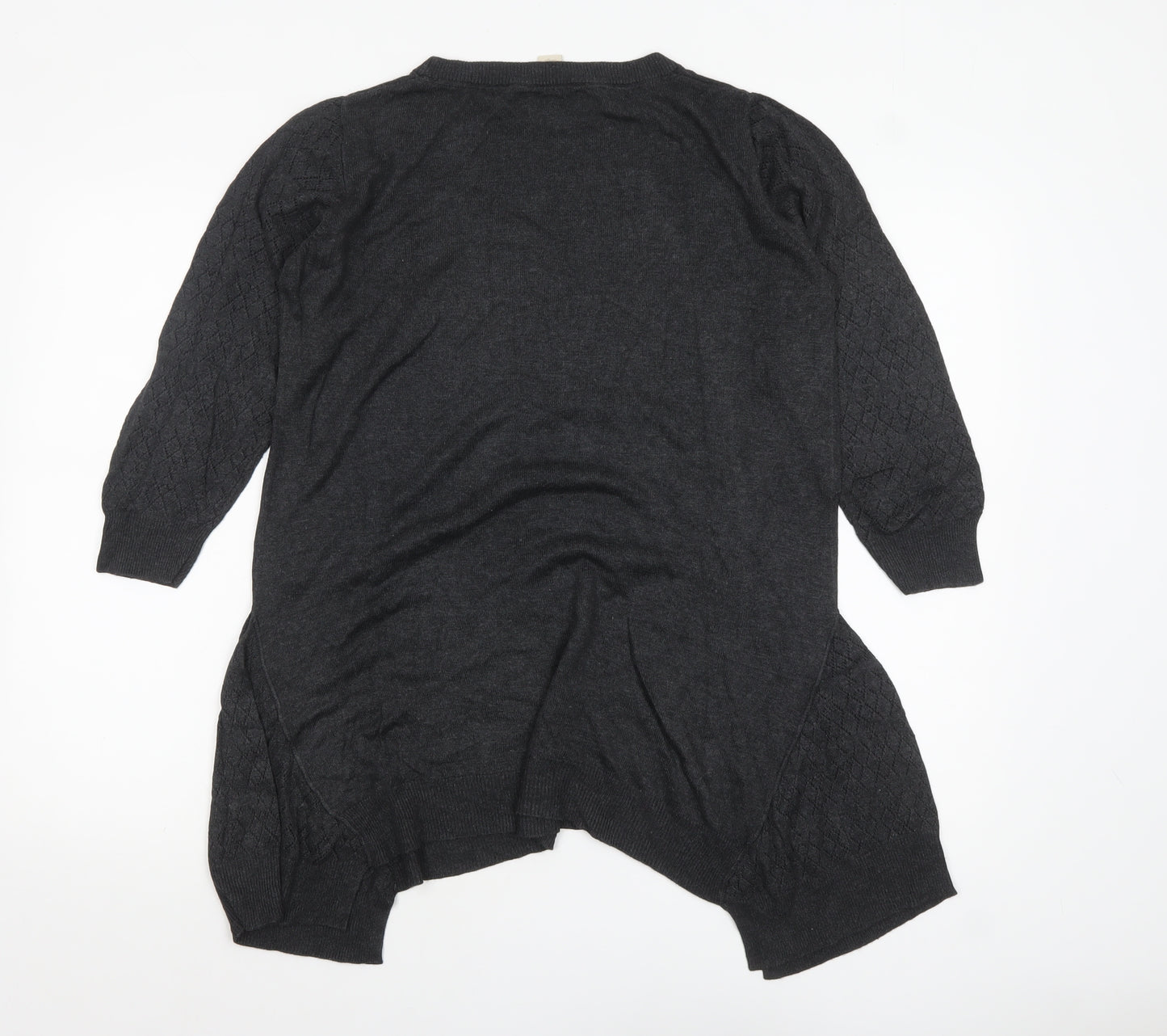 Celuu Womens Black Tunic Jumper Large 3/4 Sleeve Crew Neck Knit