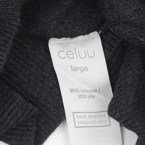 Celuu Womens Black Tunic Jumper Large 3/4 Sleeve Crew Neck Knit