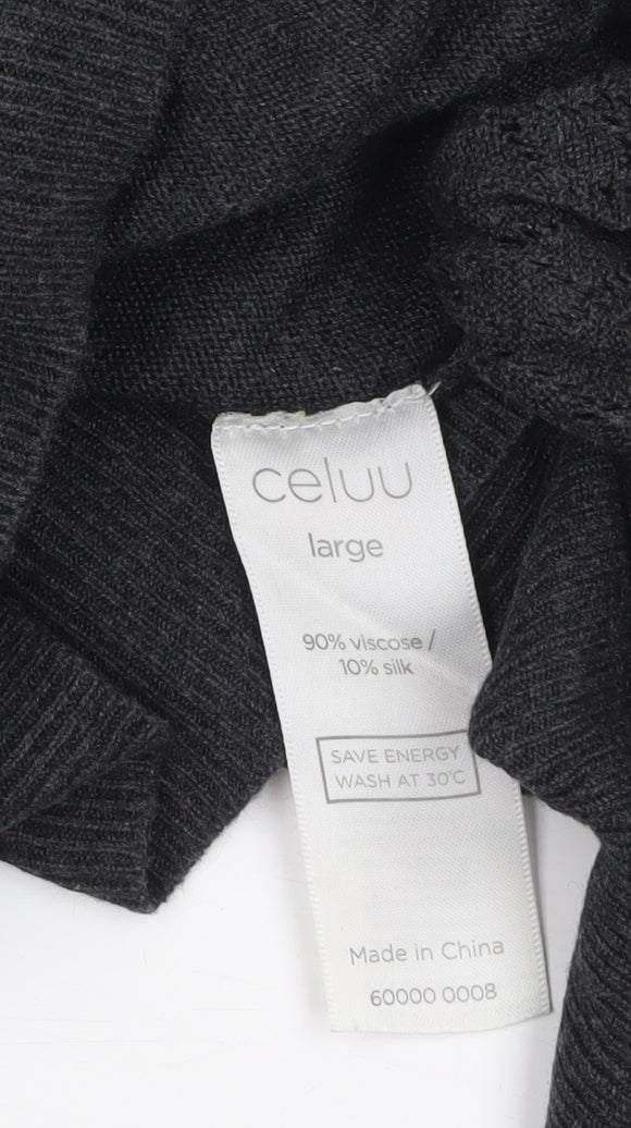 Celuu Womens Black Tunic Jumper Large 3/4 Sleeve Crew Neck Knit