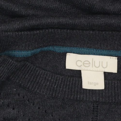 Celuu Womens Black Tunic Jumper Large 3/4 Sleeve Crew Neck Knit