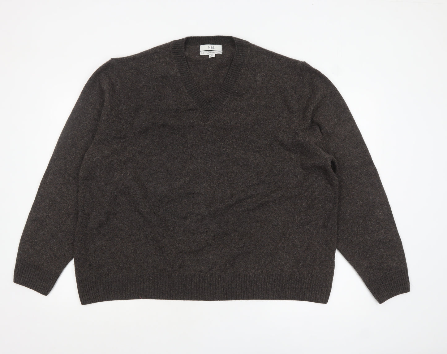 Marks and Spencer Men’s Brown 2XL Wool V-Neck Jumper