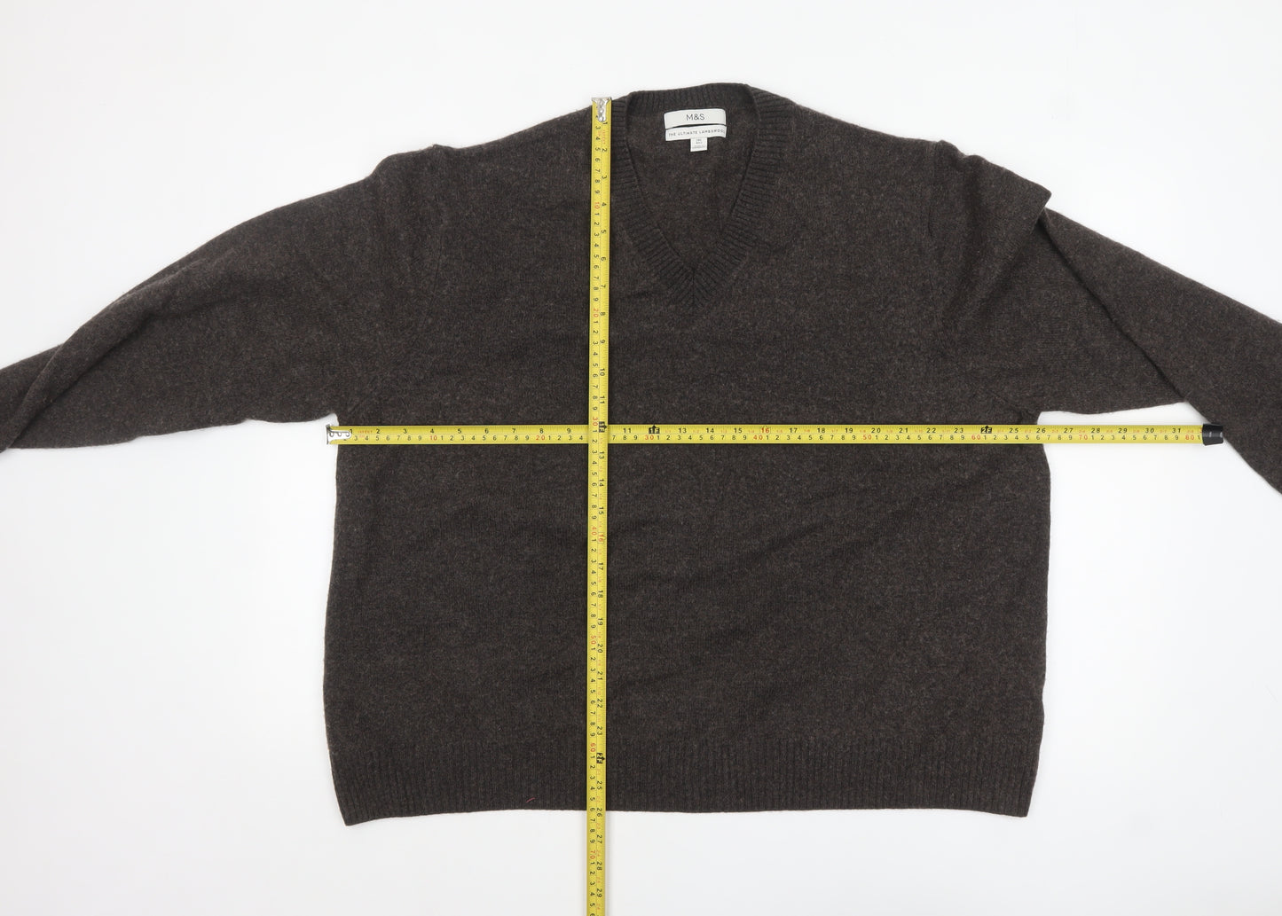 Marks and Spencer Men’s Brown 2XL Wool V-Neck Jumper