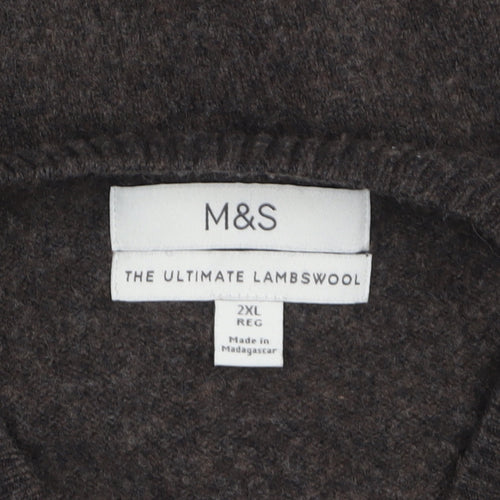 Marks and Spencer Men’s Brown 2XL Wool V-Neck Jumper