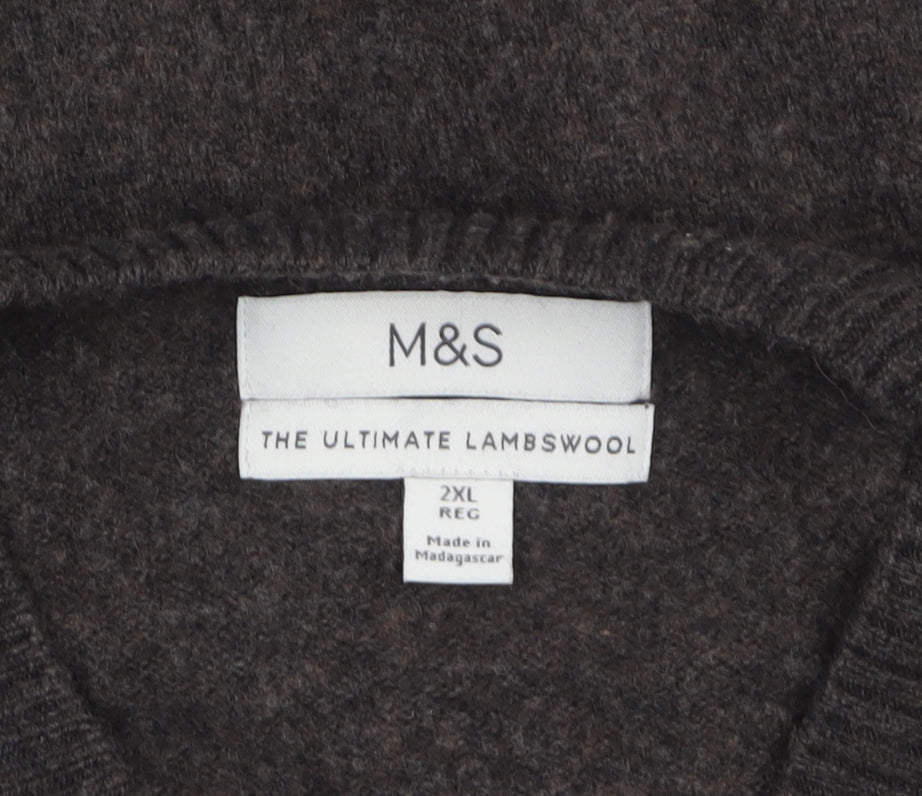 Marks and Spencer Men’s Brown 2XL Wool V-Neck Jumper