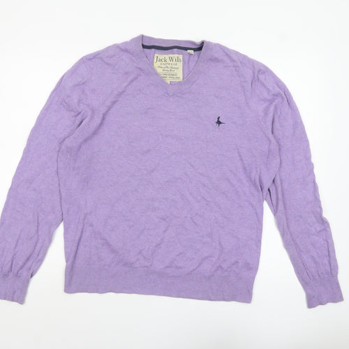 Jack Wills Men’s Purple V-Neck Cotton Cashmere Jumper XL