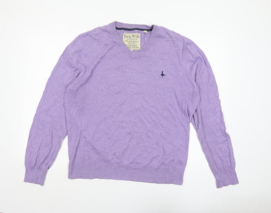 Jack Wills Men’s Purple V-Neck Cotton Cashmere Jumper XL