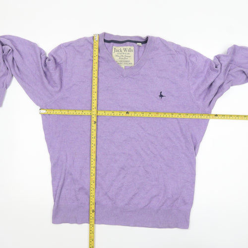Jack Wills Men’s Purple V-Neck Cotton Cashmere Jumper XL