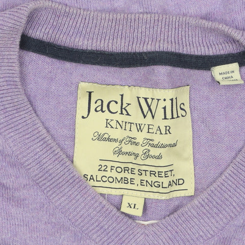 Jack Wills Men’s Purple V-Neck Cotton Cashmere Jumper XL