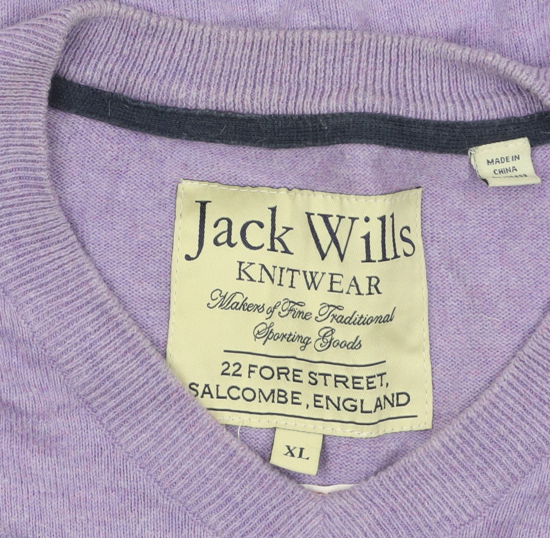 Jack Wills Men’s Purple V-Neck Cotton Cashmere Jumper XL