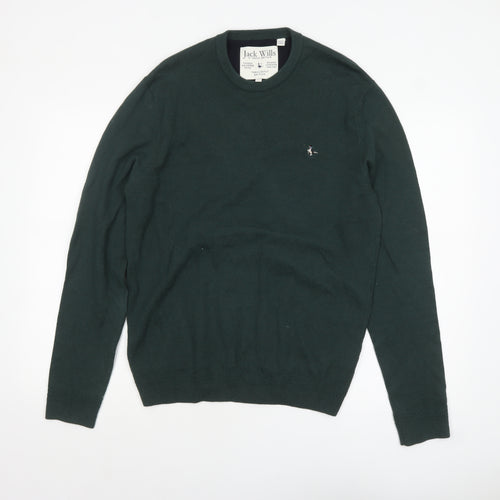 Jack Wills Men's Green Cotton Wool Crew Neck Pullover Jumper M