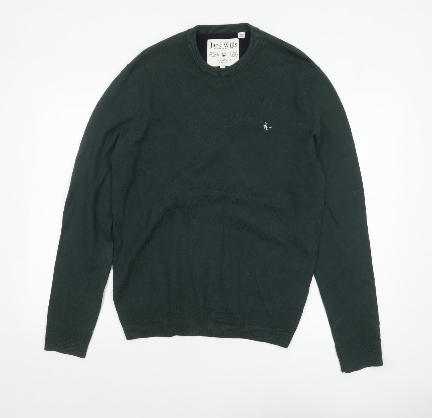 Jack Wills Men's Green Cotton Wool Crew Neck Pullover Jumper M