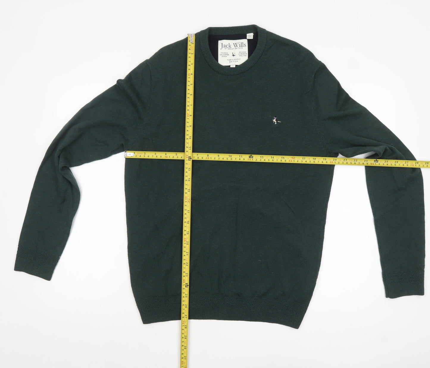 Jack Wills Men's Green Cotton Wool Crew Neck Pullover Jumper M