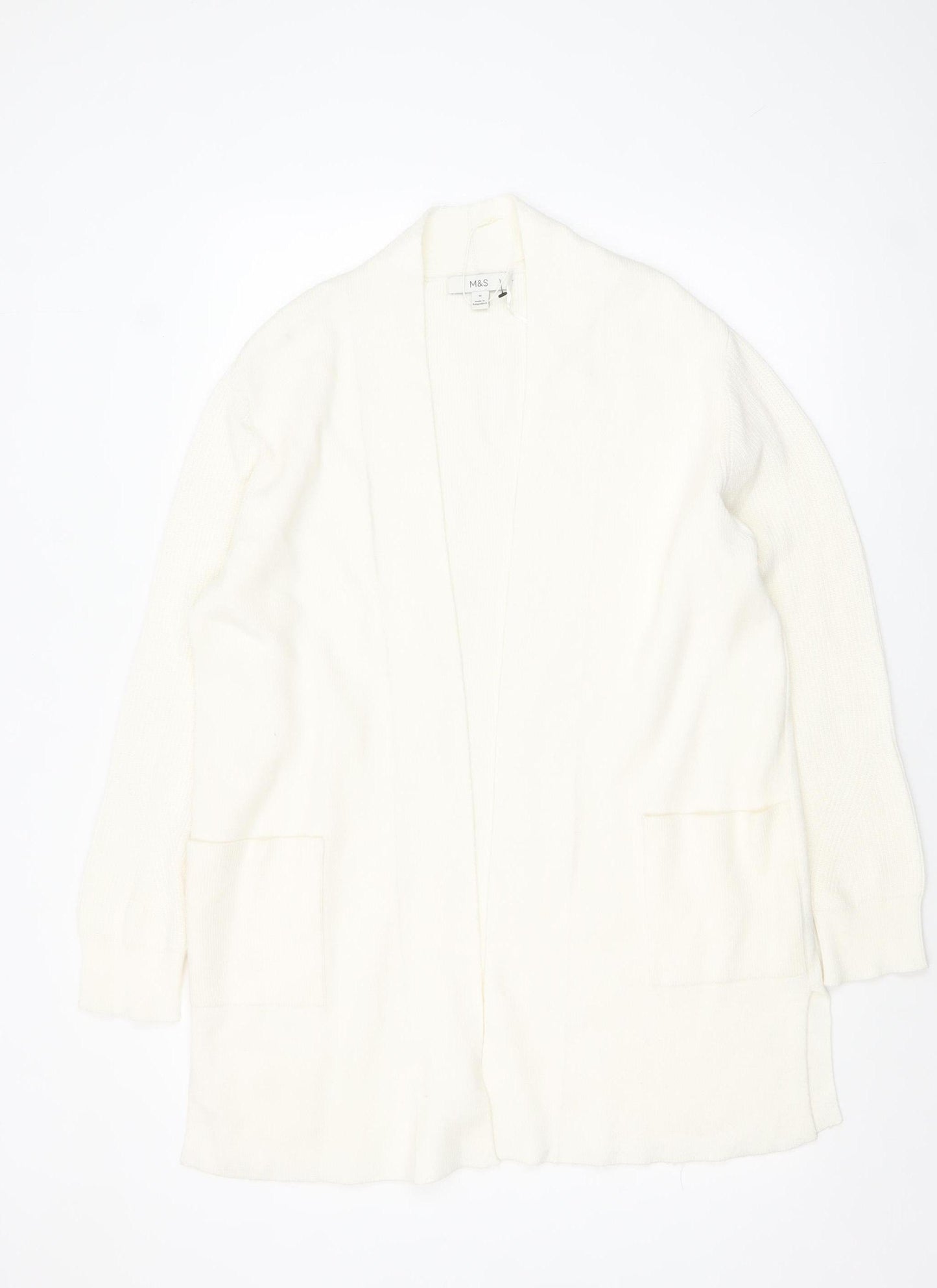 Marks and Spencer Women White Size 16 Knit Open Front Cardigan