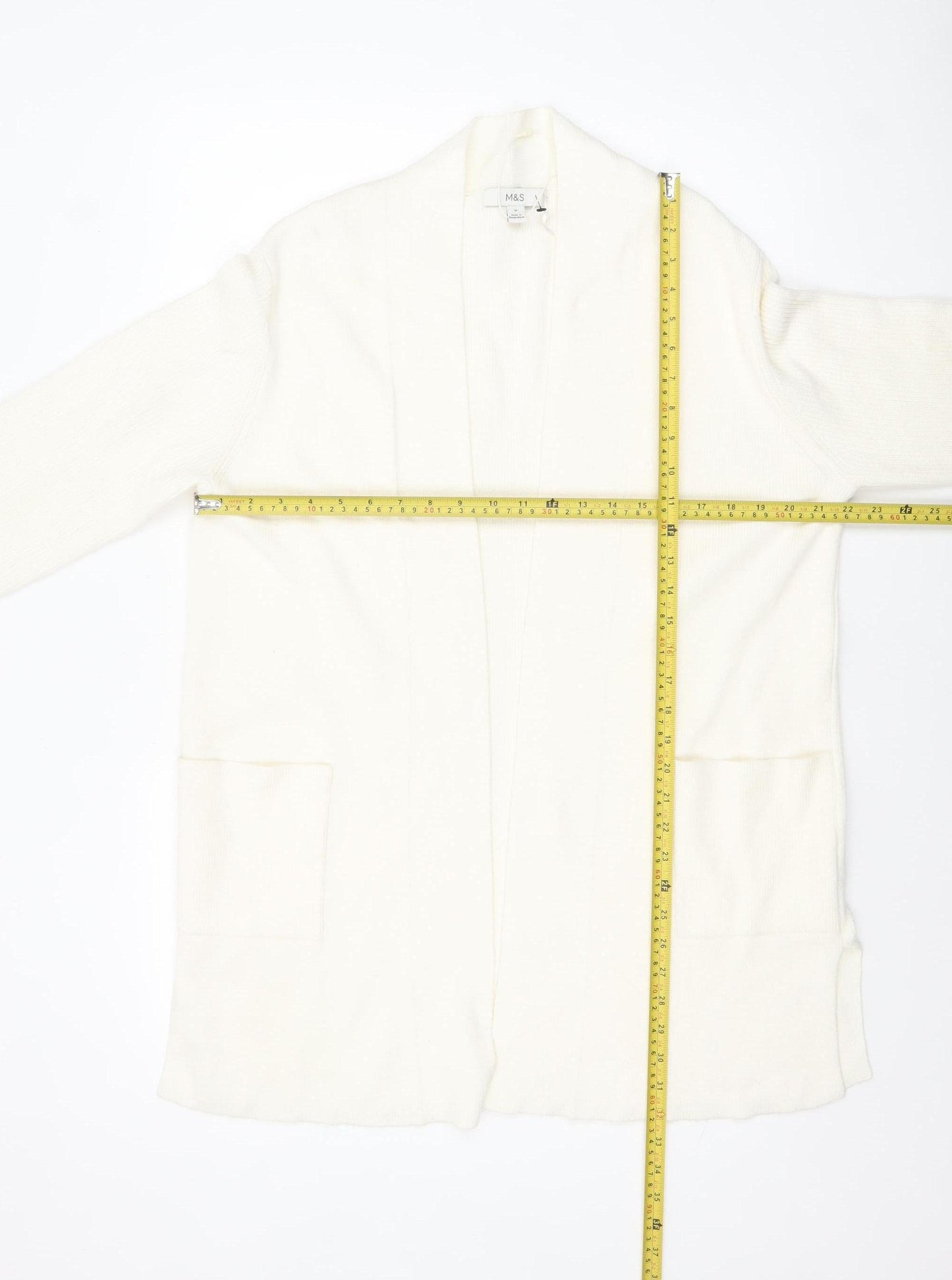 Marks and Spencer Women White Size 16 Knit Open Front Cardigan