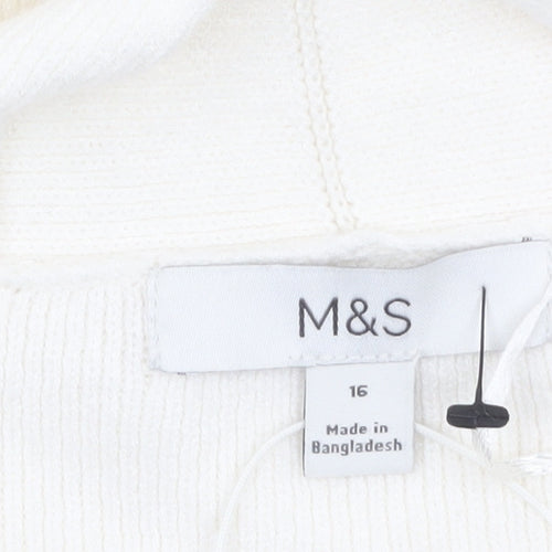 Marks and Spencer Women White Size 16 Knit Open Front Cardigan