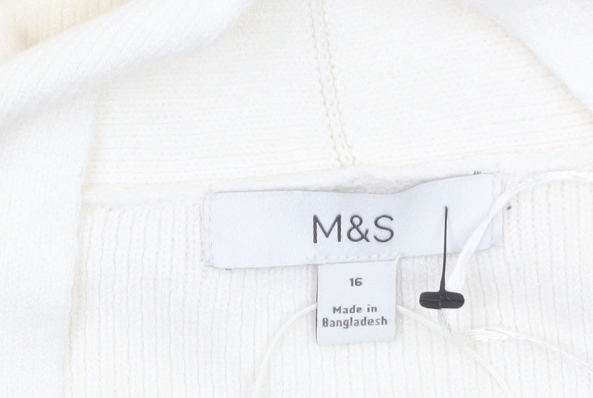 Marks and Spencer Women White Size 16 Knit Open Front Cardigan