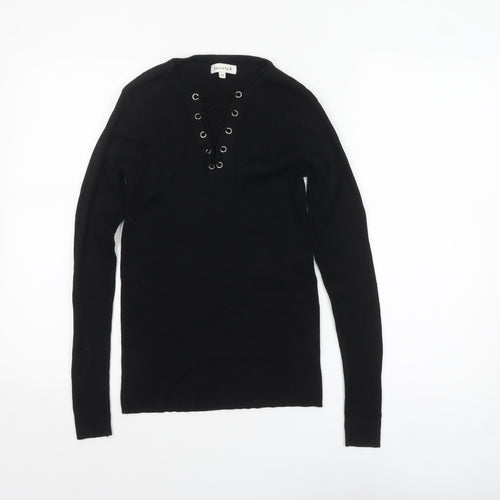 Society 8 Womens Black V-Neck Lace Up Knit Jumper Size 12
