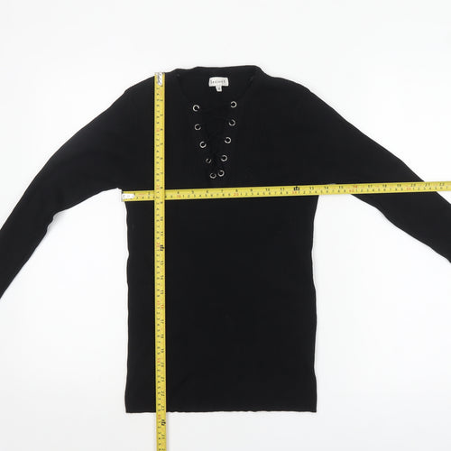Society 8 Womens Black V-Neck Lace Up Knit Jumper Size 12