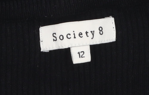 Society 8 Womens Black V-Neck Lace Up Knit Jumper Size 12