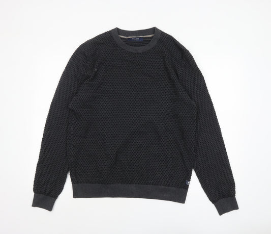 Jack & Jones Men’s Black Waffle Knit Crew Neck Jumper XL