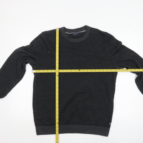 Jack & Jones Men’s Black Waffle Knit Crew Neck Jumper XL