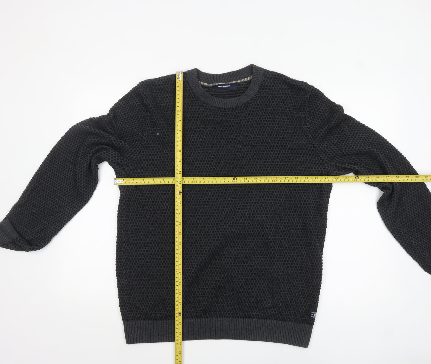 Jack & Jones Men’s Black Waffle Knit Crew Neck Jumper XL