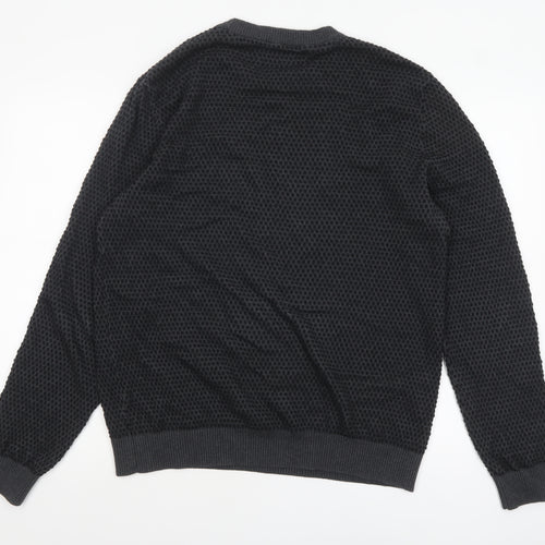 Jack & Jones Men’s Black Waffle Knit Crew Neck Jumper XL