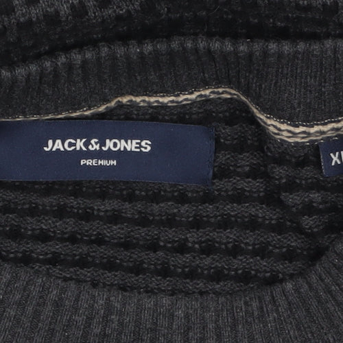 Jack & Jones Men’s Black Waffle Knit Crew Neck Jumper XL
