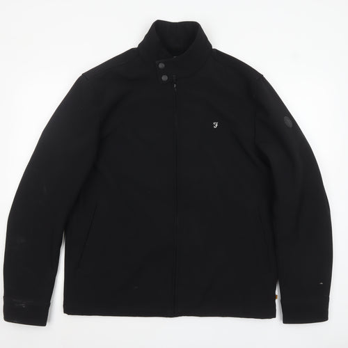Farah Men's Black Softshell Jacket L Full Zip Stand Collar
