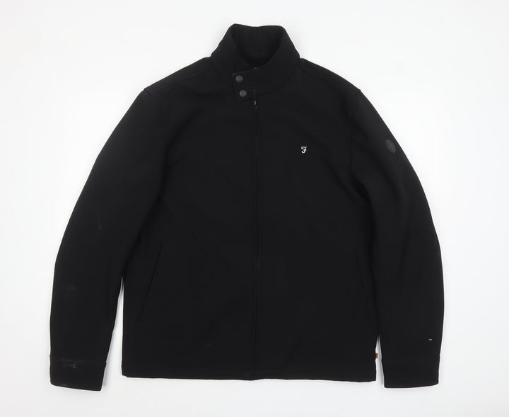 Farah Men's Black Softshell Jacket L Full Zip Stand Collar