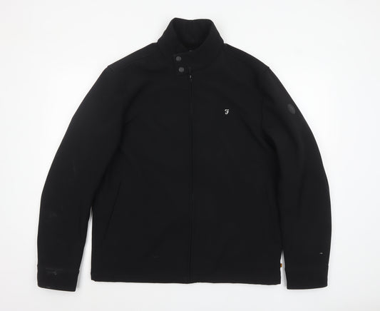 Farah Men's Black Softshell Jacket L Full Zip Stand Collar