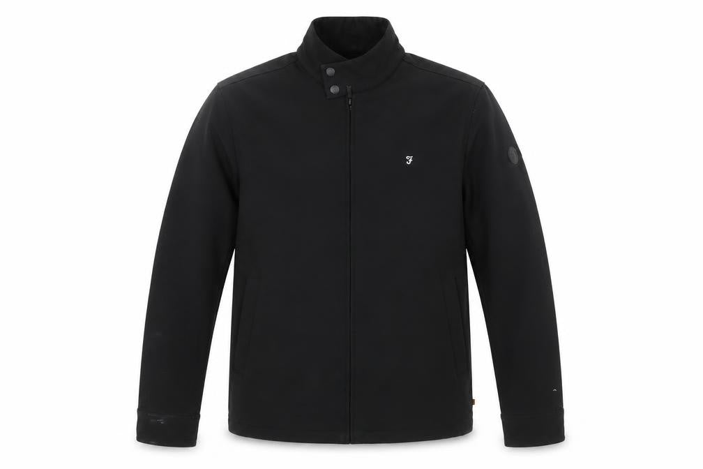 Front view of Farah Men's Black Softshell Jacket L Full Zip Stand Collar