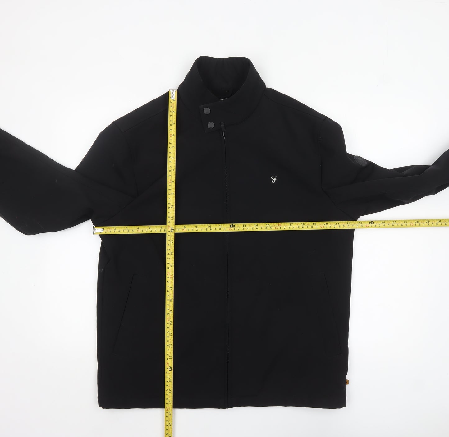 Farah Men's Black Softshell Jacket L Full Zip Stand Collar