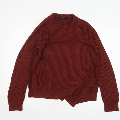 Brave Soul Women Red Chunky Knit Acrylic Jumper L 16 Crew Neck